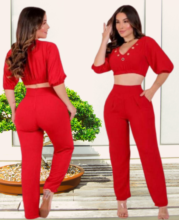 Conj. Dunas calça e blusa com detalhe em ilhós.